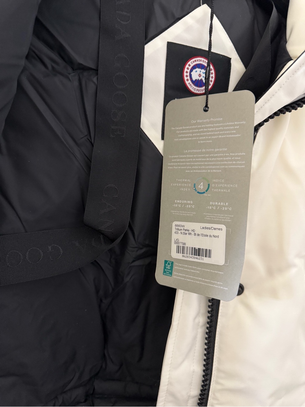 Canada Goose White and Black Insulated Parka with Hood - Picture 4 of 7